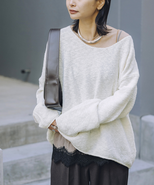 JOURNAL STANDARD（ジャーナルスタンダード）の「【fedit】スラブカノコプルオーバー（ニット/セーター・レディース・ホワイト/ネイビー・FREE）」の4枚目の写真