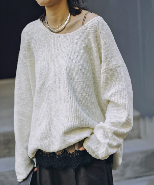 JOURNAL STANDARD（ジャーナルスタンダード）の「【fedit】スラブカノコプルオーバー（ニット/セーター・レディース・ホワイト/ネイビー・FREE）」の5枚目の写真