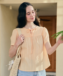 Lace Shirring Blouse - Light Orange