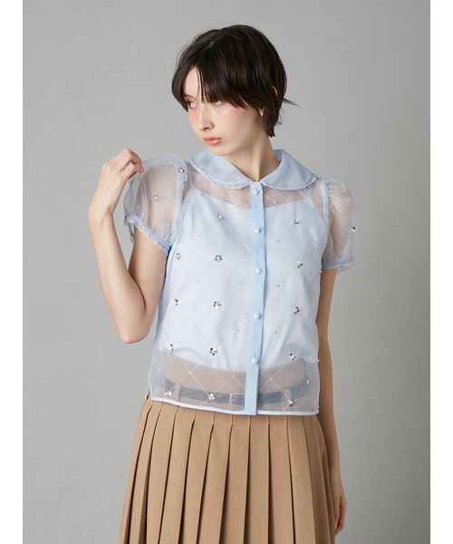 LILY BROWN（リリーブラウン）の「[L.B CANDY STOCK]ラウンドカラービジューブラウス（シャツ/ブラウス・レディース・ホワイト/ブラック/ブルー・F）」の7枚目の写真