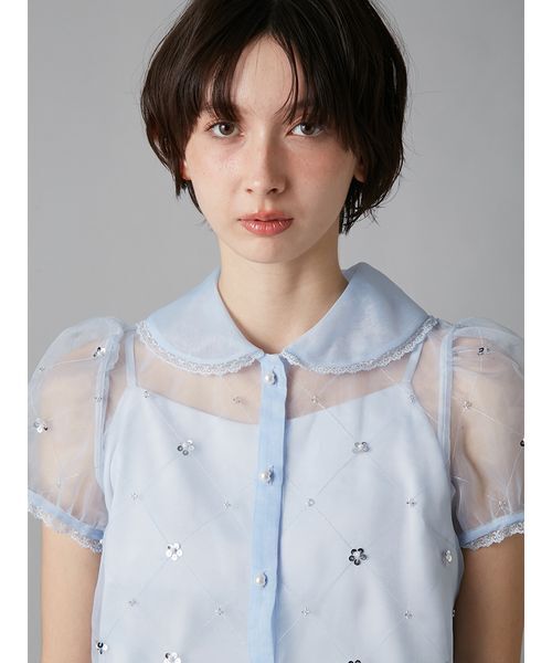 LILY BROWN（リリーブラウン）の「[L.B CANDY STOCK]ラウンドカラービジューブラウス（シャツ/ブラウス・レディース・ホワイト/ブラック/ブルー・F）」の9枚目の写真