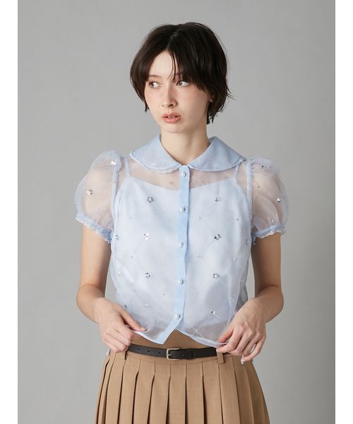 LILY BROWN（リリーブラウン）の「[L.B CANDY STOCK]ラウンドカラービジューブラウス（シャツ/ブラウス・レディース・ホワイト/ブラック/ブルー・F）」の12枚目の写真