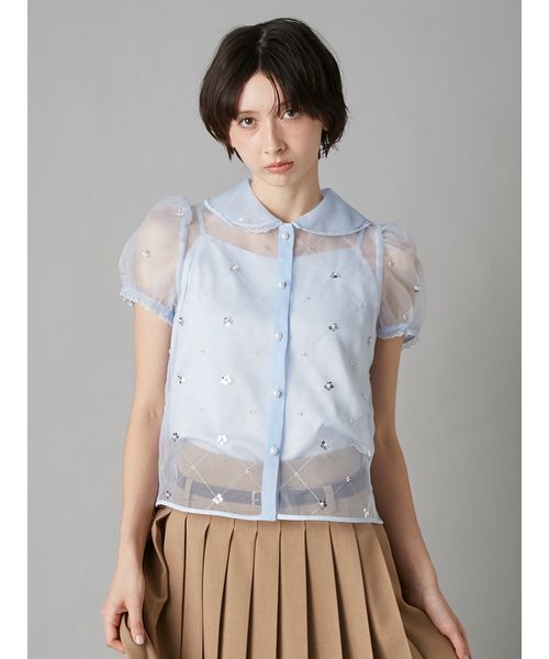 LILY BROWN（リリーブラウン）の「[L.B CANDY STOCK]ラウンドカラービジューブラウス（シャツ/ブラウス・レディース・ホワイト/ブラック/ブルー・F）」の14枚目の写真