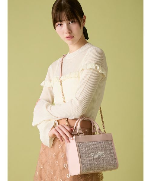 FURFUR ミント ツイード バッグ ショルダー WEB・一部店舗限定】Lsize ツイードロゴトートバッグ【WEB・一部店舗