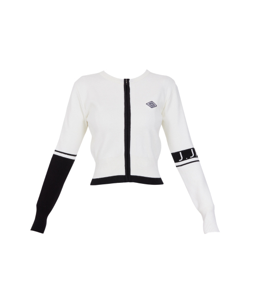 J.JANE(ジェイジェーン)の「カラーラインニットジップアップカーディガン (ブラック)(ニット/セーター・レディース・その他・S/M)」の2枚目の写真