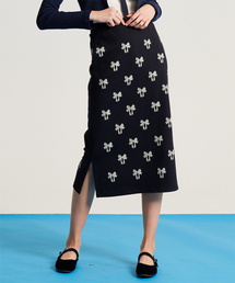 METAPHER（メタファ）の「MET リボンプリントバンディングロングスカート ネイビー&アイ（スカート）」