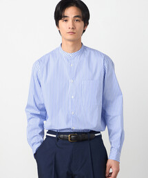 COMME CA ISM | コットンナイロン ストレッチ ストライプ バンドカラーシャツ(シャツ/ブラウス)