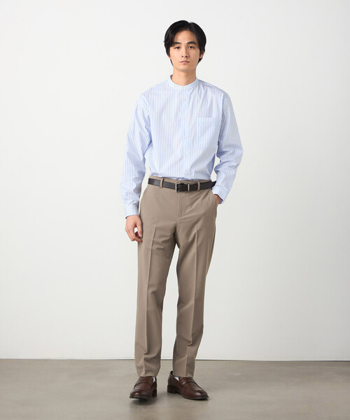 COMME CA ISM（コムサイズム）の「コットンナイロン ストレッチ ストライプ バンドカラーシャツ（シャツ/ブラウス・メンズ・ホワイト/サックスブルー・X-LARGE/LARGE/MEDIUM/SMALL）」の3枚目の写真