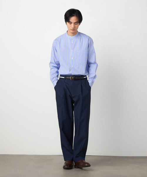 COMME CA ISM（コムサイズム）の「コットンナイロン ストレッチ ストライプ バンドカラーシャツ（シャツ/ブラウス・メンズ・ホワイト/サックスブルー・X-LARGE/LARGE/MEDIUM/SMALL）」の6枚目の写真