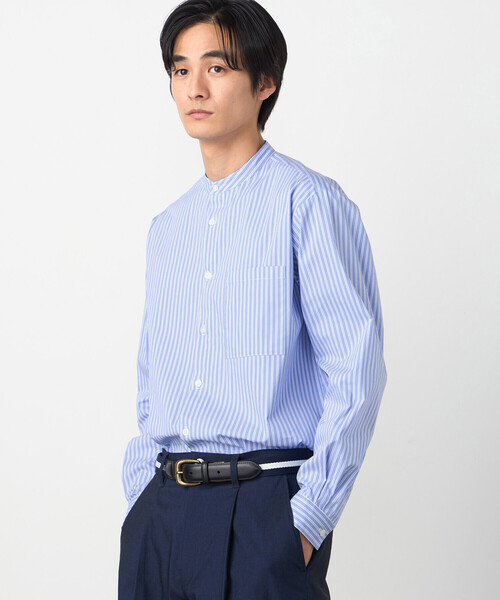 COMME CA ISM（コムサイズム）の「コットンナイロン ストレッチ ストライプ バンドカラーシャツ（シャツ/ブラウス・メンズ・ホワイト/サックスブルー・X-LARGE/LARGE/MEDIUM/SMALL）」の7枚目の写真