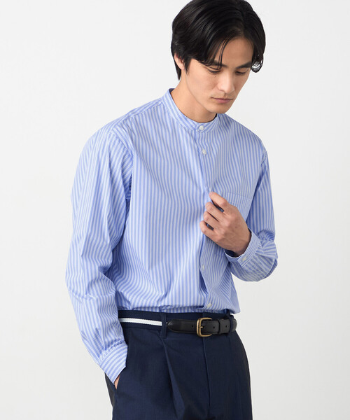 COMME CA ISM（コムサイズム）の「コットンナイロン ストレッチ ストライプ バンドカラーシャツ（シャツ/ブラウス・メンズ・ホワイト/サックスブルー・X-LARGE/LARGE/MEDIUM/SMALL）」の8枚目の写真