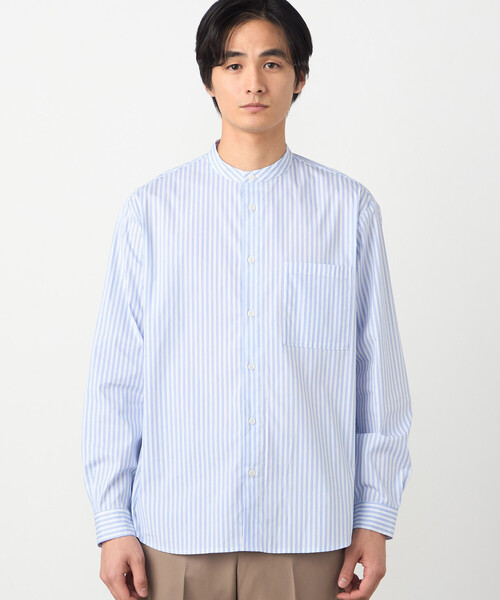 COMME CA ISM（コムサイズム）の「コットンナイロン ストレッチ ストライプ バンドカラーシャツ（シャツ/ブラウス・メンズ・ホワイト/サックスブルー・X-LARGE/LARGE/MEDIUM/SMALL）」の9枚目の写真
