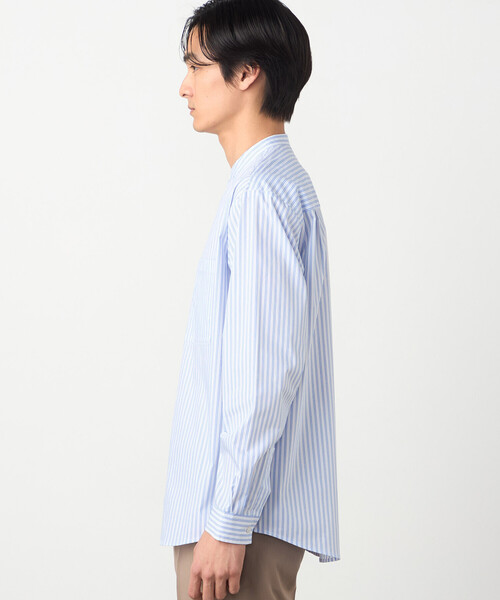 COMME CA ISM（コムサイズム）の「コットンナイロン ストレッチ ストライプ バンドカラーシャツ（シャツ/ブラウス・メンズ・ホワイト/サックスブルー・X-LARGE/LARGE/MEDIUM/SMALL）」の10枚目の写真