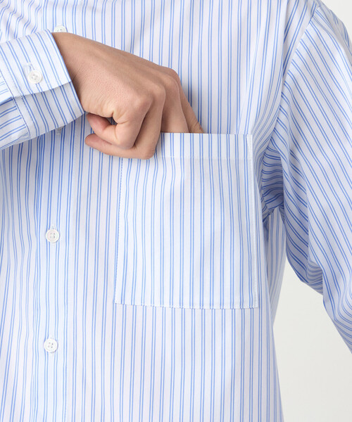COMME CA ISM（コムサイズム）の「コットンナイロン ストレッチ ストライプ バンドカラーシャツ（シャツ/ブラウス・メンズ・ホワイト/サックスブルー・X-LARGE/LARGE/MEDIUM/SMALL）」の13枚目の写真