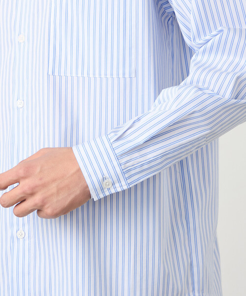 COMME CA ISM（コムサイズム）の「コットンナイロン ストレッチ ストライプ バンドカラーシャツ（シャツ/ブラウス・メンズ・ホワイト/サックスブルー・X-LARGE/LARGE/MEDIUM/SMALL）」の14枚目の写真