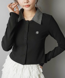 SPINNS | 一枚で即プレッピー見え♪ 襟チェックシャツレイヤード風カットソー(Tシャツ/カットソー)