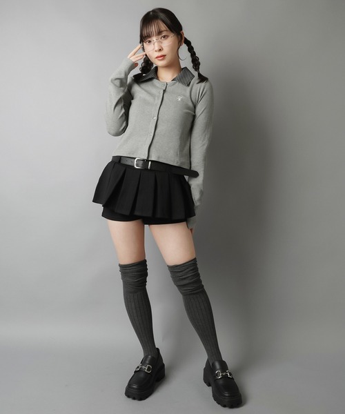 SPINNS（スピンズ）の「一枚で即プレッピー見え♪ 襟チェックシャツレイヤード風カットソー（Tシャツ/カットソー・レディース・グレー/ブラック・ONESIZE）」の5枚目の写真