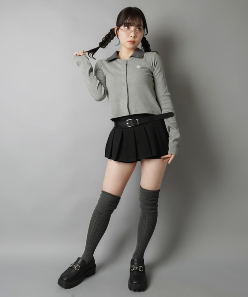 SPINNS（スピンズ）の「一枚で即プレッピー見え♪ 襟チェックシャツレイヤード風カットソー（Tシャツ/カットソー・レディース・グレー/ブラック・ONESIZE）」の6枚目の写真