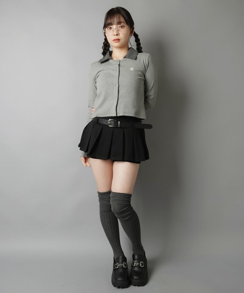 SPINNS（スピンズ）の「一枚で即プレッピー見え♪ 襟チェックシャツレイヤード風カットソー（Tシャツ/カットソー・レディース・グレー/ブラック・ONESIZE）」の7枚目の写真