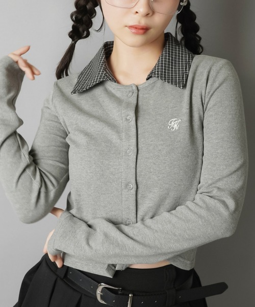 SPINNS（スピンズ）の「一枚で即プレッピー見え♪ 襟チェックシャツレイヤード風カットソー（Tシャツ/カットソー・レディース・グレー/ブラック・ONESIZE）」の10枚目の写真