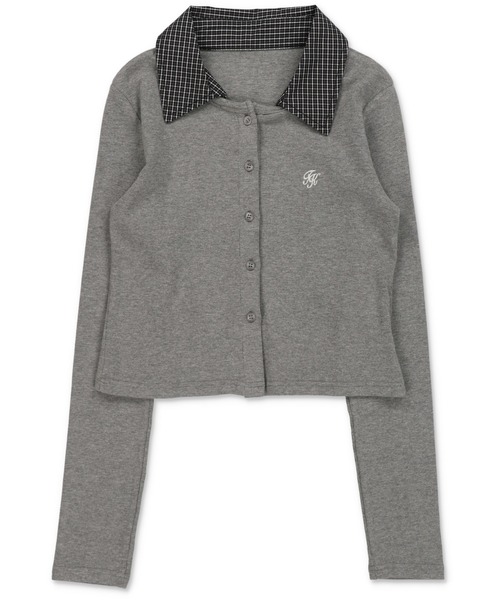 SPINNS（スピンズ）の「一枚で即プレッピー見え♪ 襟チェックシャツレイヤード風カットソー（Tシャツ/カットソー・レディース・グレー/ブラック・ONESIZE）」の12枚目の写真