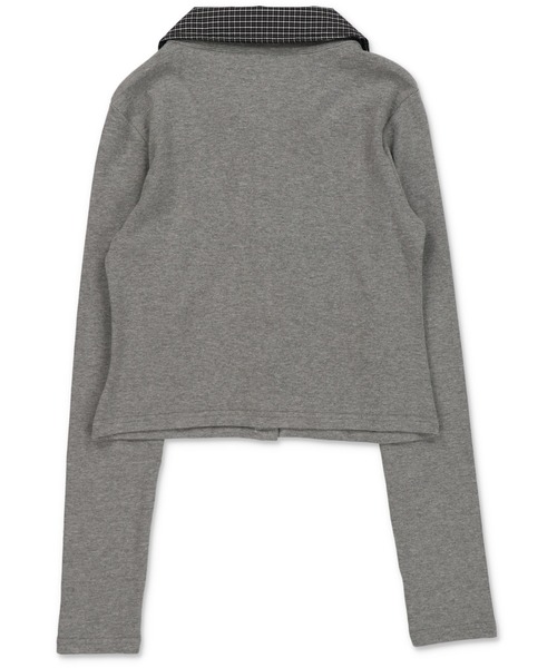 SPINNS（スピンズ）の「一枚で即プレッピー見え♪ 襟チェックシャツレイヤード風カットソー（Tシャツ/カットソー・レディース・グレー/ブラック・ONESIZE）」の13枚目の写真