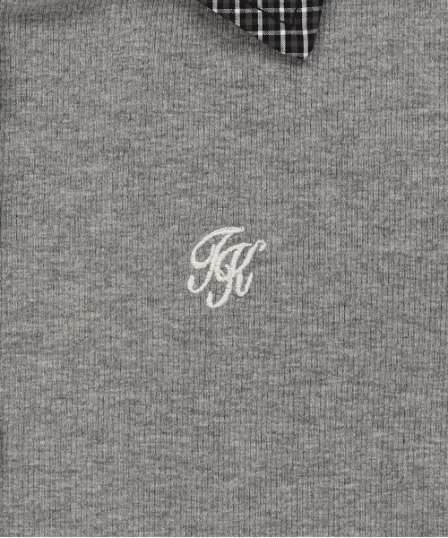 SPINNS（スピンズ）の「一枚で即プレッピー見え♪ 襟チェックシャツレイヤード風カットソー（Tシャツ/カットソー・レディース・グレー/ブラック・ONESIZE）」の14枚目の写真