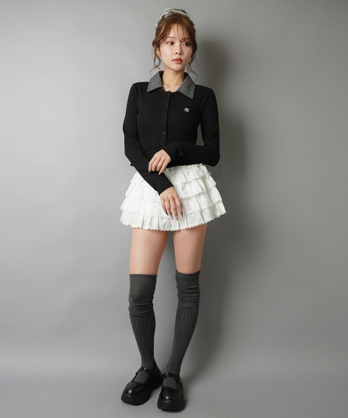 SPINNS（スピンズ）の「一枚で即プレッピー見え♪ 襟チェックシャツレイヤード風カットソー（Tシャツ/カットソー・レディース・グレー/ブラック・ONESIZE）」の16枚目の写真