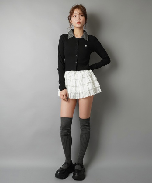 SPINNS（スピンズ）の「一枚で即プレッピー見え♪ 襟チェックシャツレイヤード風カットソー（Tシャツ/カットソー・レディース・グレー/ブラック・ONESIZE）」の17枚目の写真