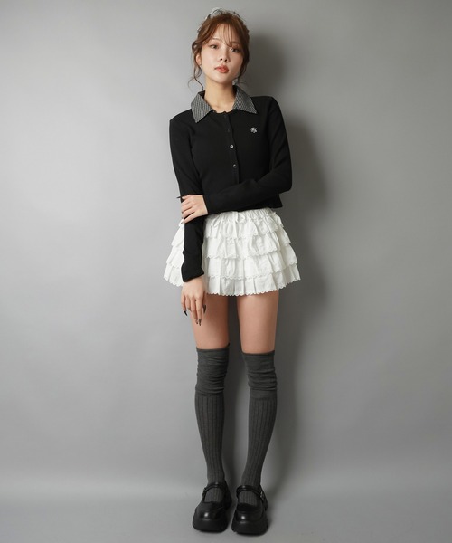 SPINNS（スピンズ）の「一枚で即プレッピー見え♪ 襟チェックシャツレイヤード風カットソー（Tシャツ/カットソー・レディース・グレー/ブラック・ONESIZE）」の18枚目の写真