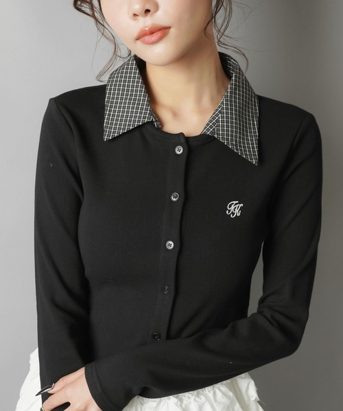 SPINNS（スピンズ）の「一枚で即プレッピー見え♪ 襟チェックシャツレイヤード風カットソー（Tシャツ/カットソー・レディース・グレー/ブラック・ONESIZE）」の21枚目の写真