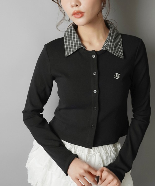 SPINNS（スピンズ）の「一枚で即プレッピー見え♪ 襟チェックシャツレイヤード風カットソー（Tシャツ/カットソー・レディース・グレー/ブラック・ONESIZE）」の22枚目の写真