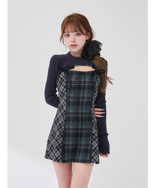 Darich（ダーリッチ）の「ニットボレロダブルチェックミニワンピース