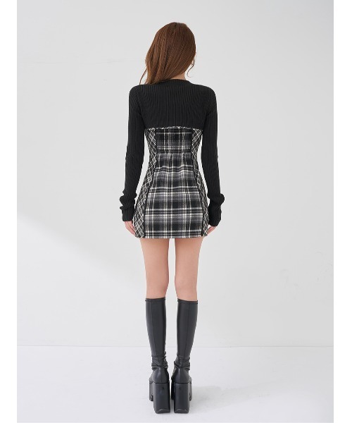 Darich ニットボレロダブルチェックミニワンピース BLK 【公式通販】