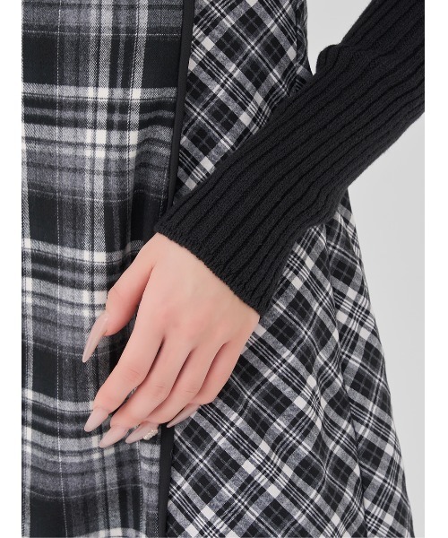 Darich ニットボレロダブルチェックミニワンピース BLK FL ニットボレロダブルチェックミニワンピース – Darich