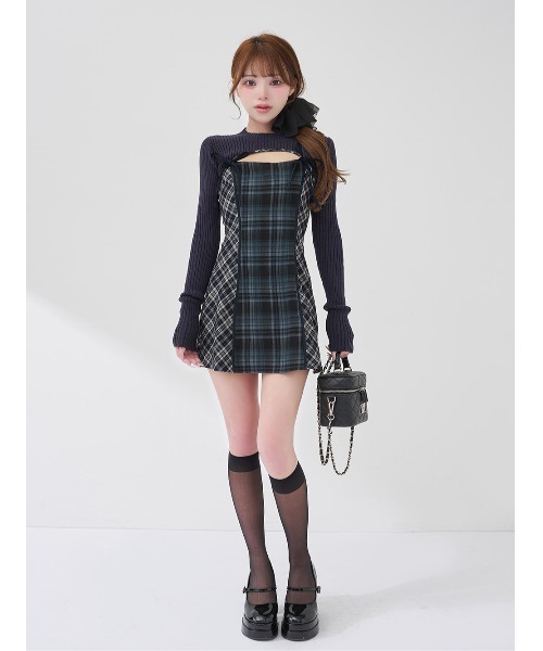 Darich ニットボレロダブルチェックミニワンピース　FL ニットボレロダブルチェックミニワンピース（ワンピース）｜Darich