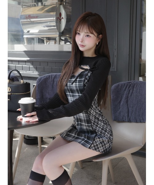 Darich ニットボレロダブルチェックミニワンピース　FL ニットボレロダブルチェックミニワンピース（ワンピース）｜Darich