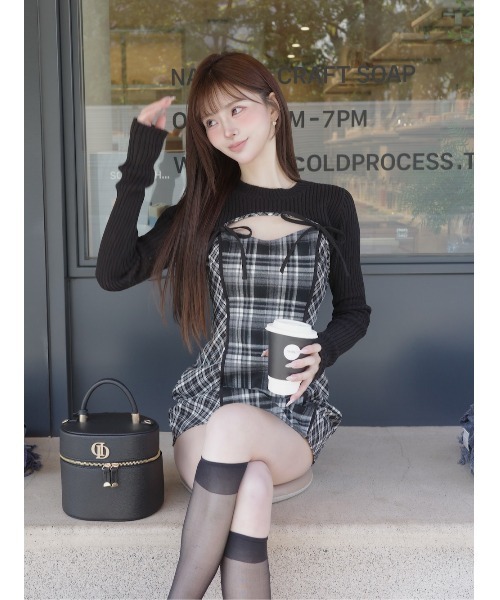 Darich ニットボレロダブルチェックミニワンピース ブラウン ニットボレロダブルチェックミニワンピース – Darich