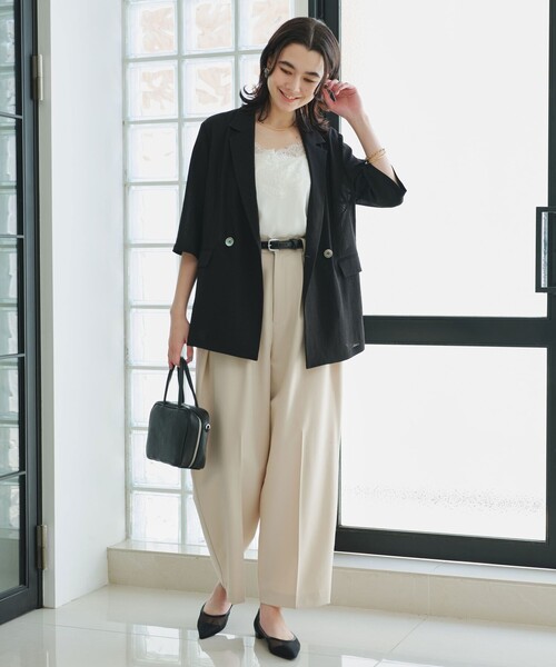 green label relaxing（グリーンレーベルリラクシング）の「【結論シリーズ】シアーエアミドルスリーブジャケット［size SHORTあり］（テーラードジャケット・レディース・ナチュラル/ブラック/ダークブラウン・FREE/SHORT）」の4枚目の写真