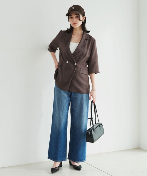 green label relaxing（グリーンレーベルリラクシング）の「【結論シリーズ】シアーエアミドルスリーブジャケット［size SHORTあり］（テーラードジャケット・レディース・ナチュラル/ブラック/ダークブラウン・FREE/SHORT）」の7枚目の写真