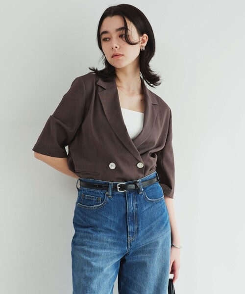 green label relaxing（グリーンレーベルリラクシング）の「【結論シリーズ】シアーエアミドルスリーブジャケット［size SHORTあり］（テーラードジャケット・レディース・ナチュラル/ブラック/ダークブラウン・FREE/SHORT）」の12枚目の写真