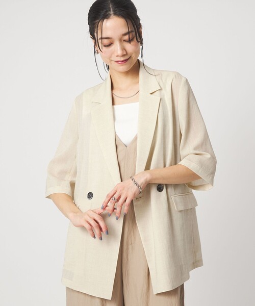 green label relaxing（グリーンレーベルリラクシング）の「【結論シリーズ】シアーエアミドルスリーブジャケット［size SHORTあり］（テーラードジャケット・レディース・ナチュラル/ブラック/ダークブラウン・FREE/SHORT）」の13枚目の写真