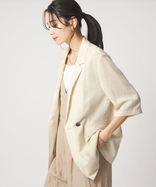 green label relaxing（グリーンレーベルリラクシング）の「【結論シリーズ】シアーエアミドルスリーブジャケット［size SHORTあり］（テーラードジャケット・レディース・ナチュラル/ブラック/ダークブラウン・FREE/SHORT）」の14枚目の写真