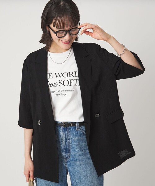 green label relaxing（グリーンレーベルリラクシング）の「【結論シリーズ】シアーエアミドルスリーブジャケット［size SHORTあり］（テーラードジャケット・レディース・ナチュラル/ブラック/ダークブラウン・FREE/SHORT）」の18枚目の写真