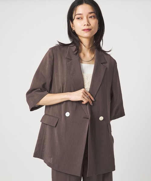 green label relaxing（グリーンレーベルリラクシング）の「【結論シリーズ】シアーエアミドルスリーブジャケット［size SHORTあり］（テーラードジャケット・レディース・ナチュラル/ブラック/ダークブラウン・FREE/SHORT）」の21枚目の写真