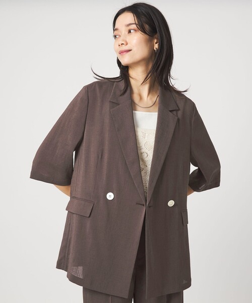 green label relaxing（グリーンレーベルリラクシング）の「【結論シリーズ】シアーエアミドルスリーブジャケット［size SHORTあり］（テーラードジャケット・レディース・ナチュラル/ブラック/ダークブラウン・FREE/SHORT）」の22枚目の写真