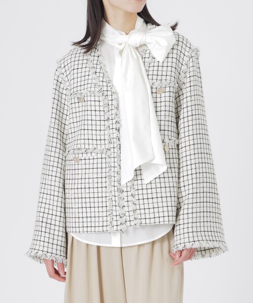 LOVELESS（ラブレス）の「ファンシーツイードジャケット（ノーカラージャケット・レディース・ブラック/オフホワイト・36/34）」の19枚目の写真