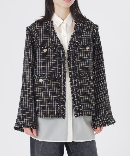 LOVELESS（ラブレス）の「ファンシーツイードジャケット（ノーカラージャケット・レディース・ブラック/オフホワイト・36/34）」の20枚目の写真