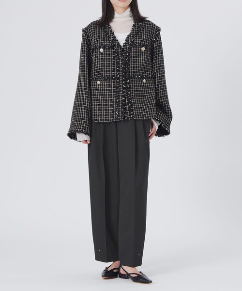 LOVELESS（ラブレス）の「ファンシーツイードジャケット（ノーカラージャケット・レディース・ブラック/オフホワイト・36/34）」の3枚目の写真