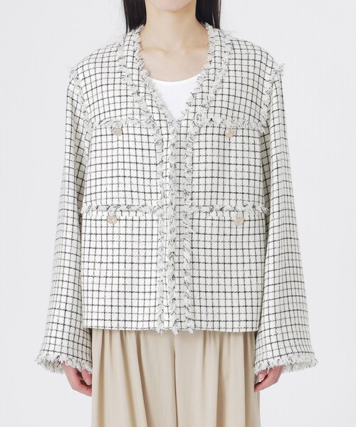 LOVELESS（ラブレス）の「ファンシーツイードジャケット（ノーカラージャケット・レディース・ブラック/オフホワイト・36/34）」の4枚目の写真